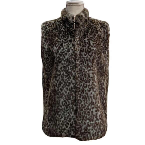 Guess Women's Reversible Full Zip Vest Black & Animal Print Faux Fur Size M - Picture 6 of 13